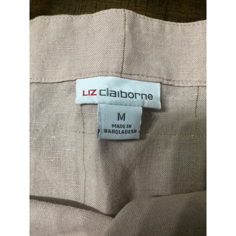 Liz Claiborne Womens Rose Quartz Plaid Linen Blend Tank Top Pink Gold Metallic M - Picture 4 of 8